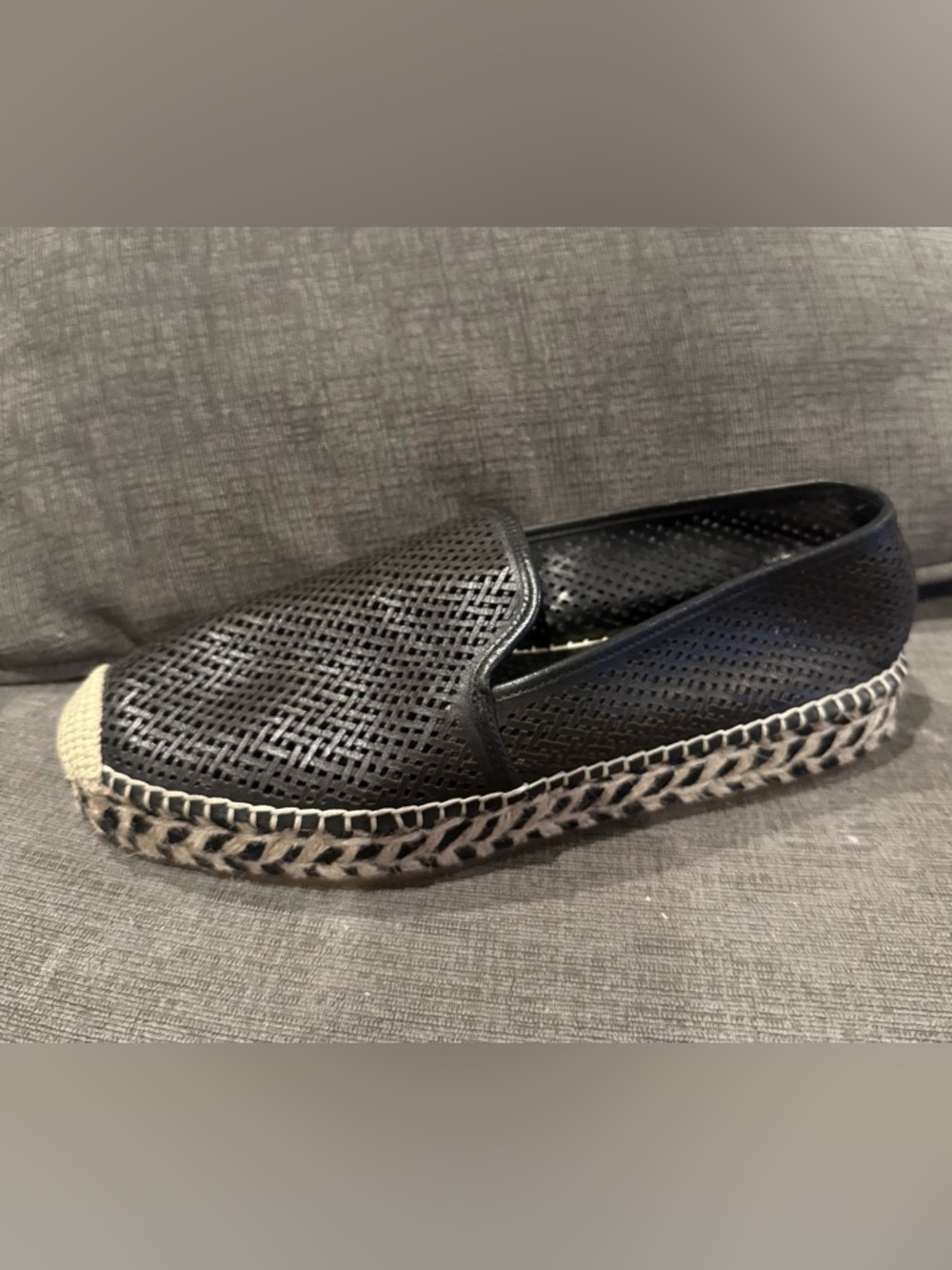 Vince Camuto Black Perforated Espadrille Slip-On Flats